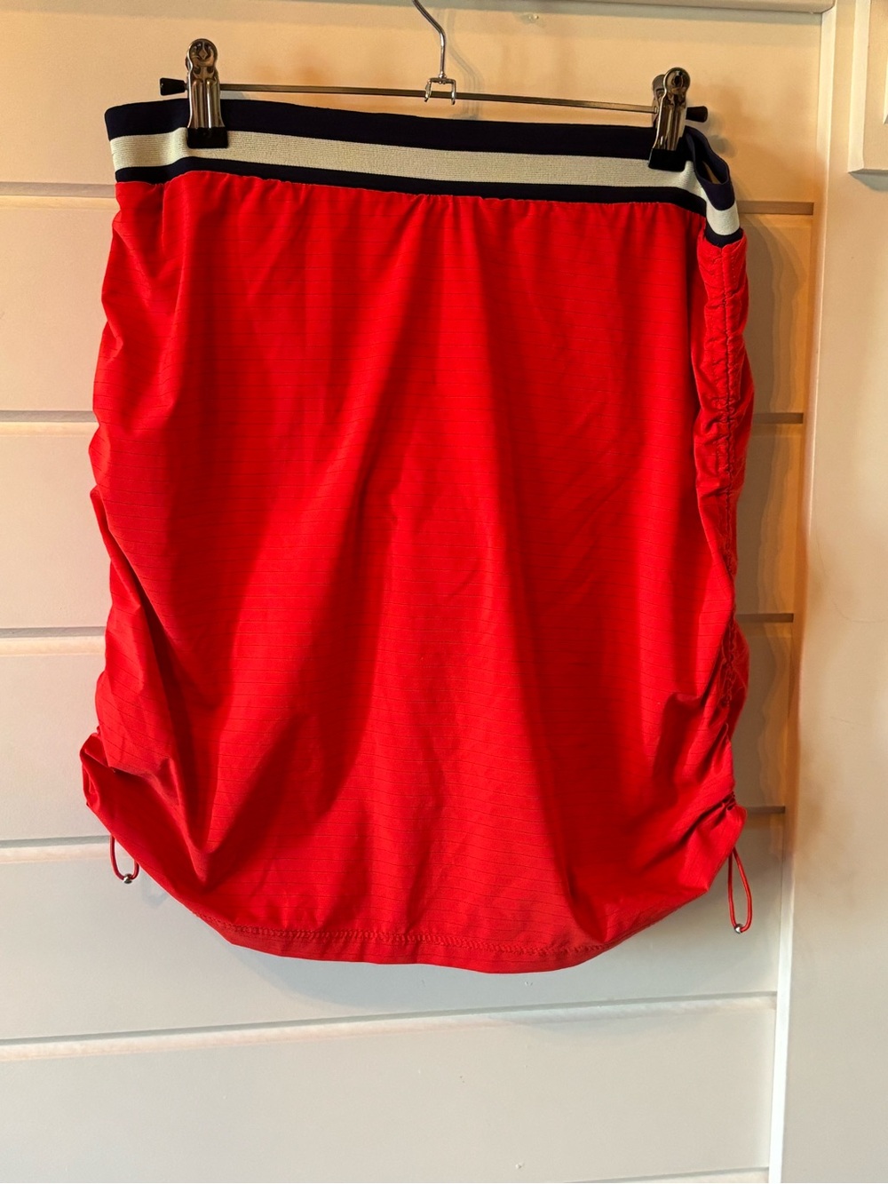 Women's Small Coral/Navy Mini Skirt w/ Striped Elastic Waistband /Sinched